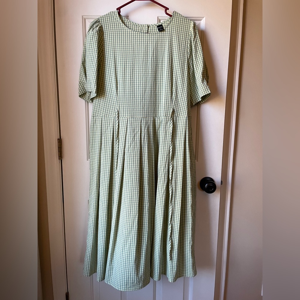 DAZY Gingham Knot Side Fold Pleated Hem Dress